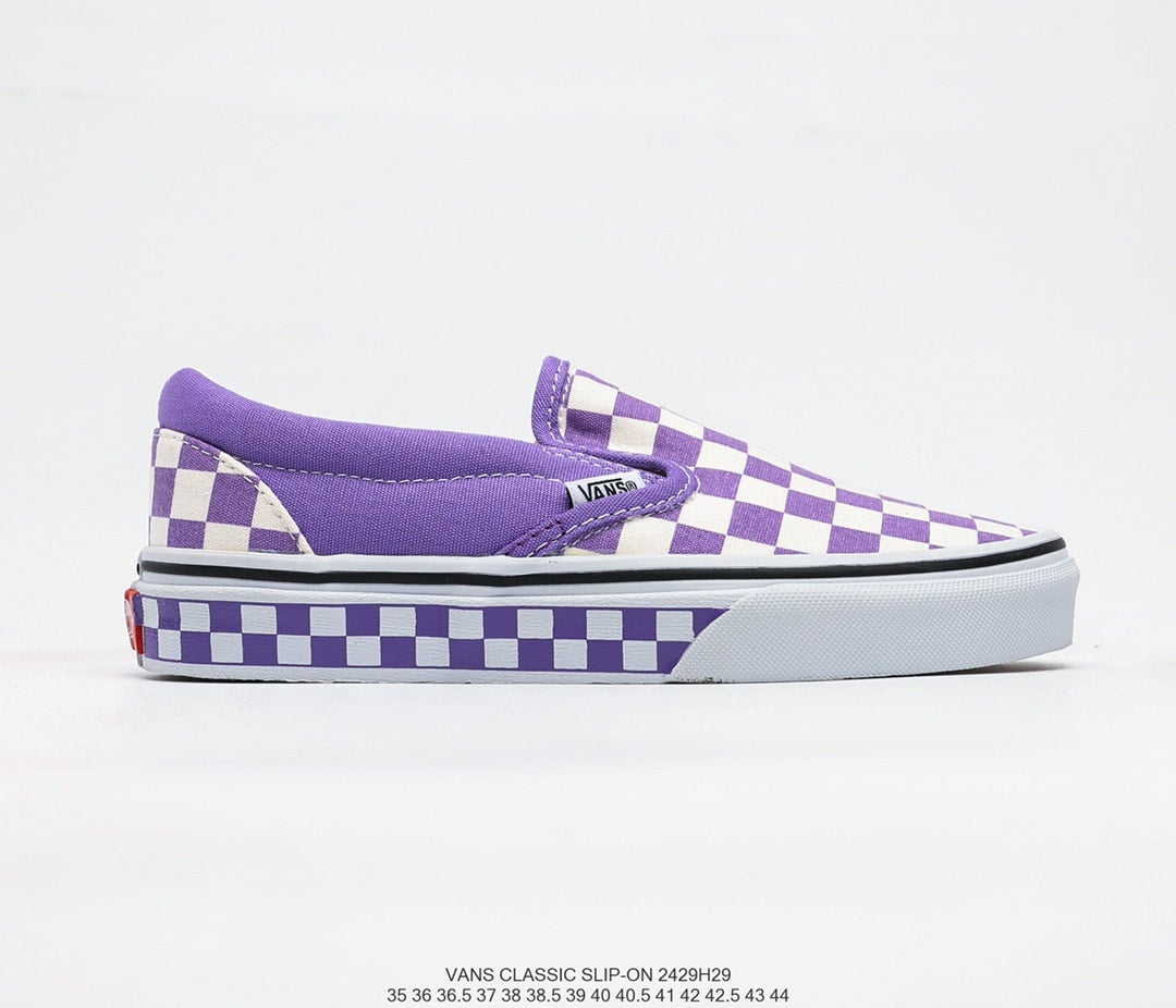 Purple and black deals checkered vans